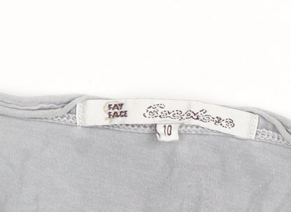 Fat Face Womens Grey Long Sleeve Cotton V-Neck Basic Top Size 10