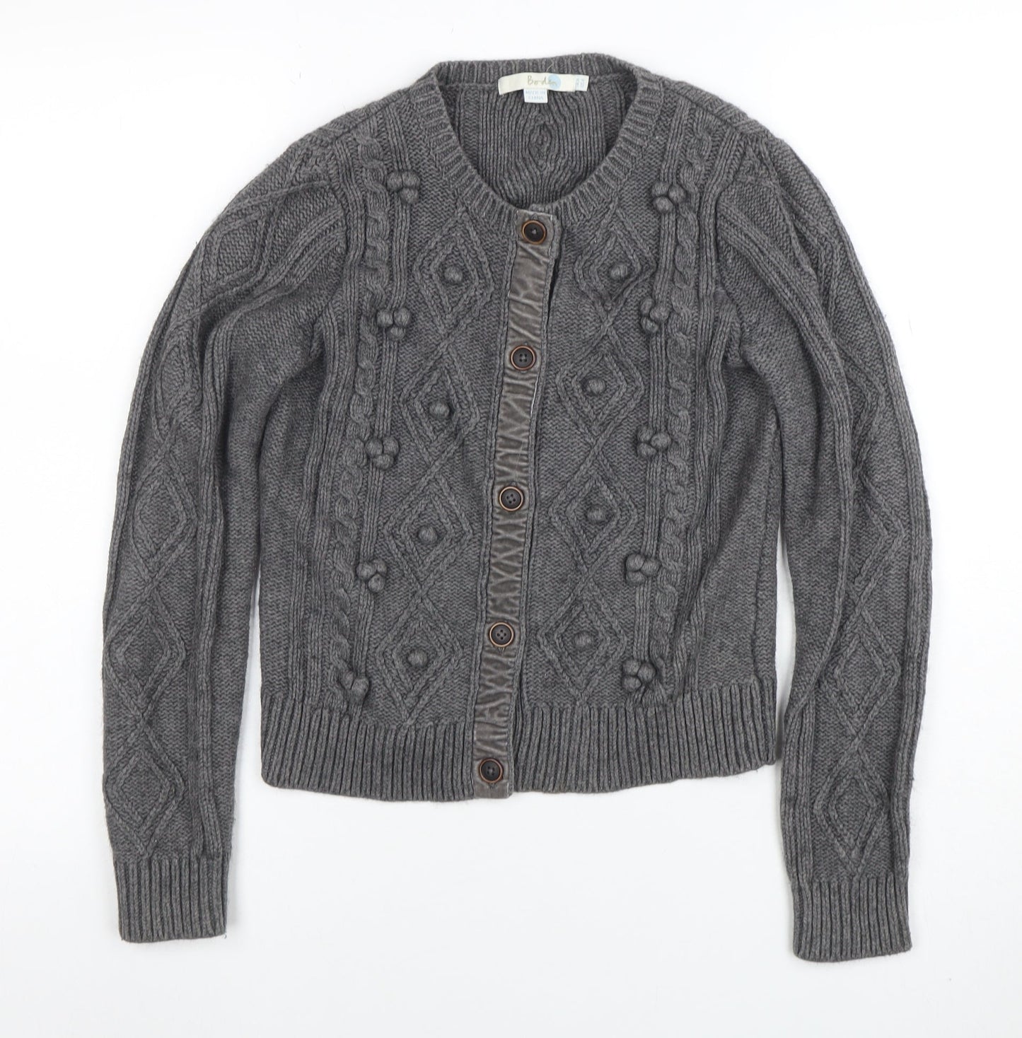 Boden Women Grey Wool Blend Cable-Knit Button Cardigan Size 8