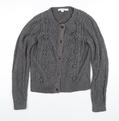 Boden Women Grey Wool Blend Cable-Knit Button Cardigan Size 8