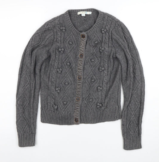 Boden Women Grey Wool Blend Cable-Knit Button Cardigan Size 8