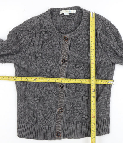 Boden Women Grey Wool Blend Cable-Knit Button Cardigan Size 8