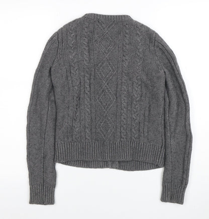 Boden Women Grey Wool Blend Cable-Knit Button Cardigan Size 8