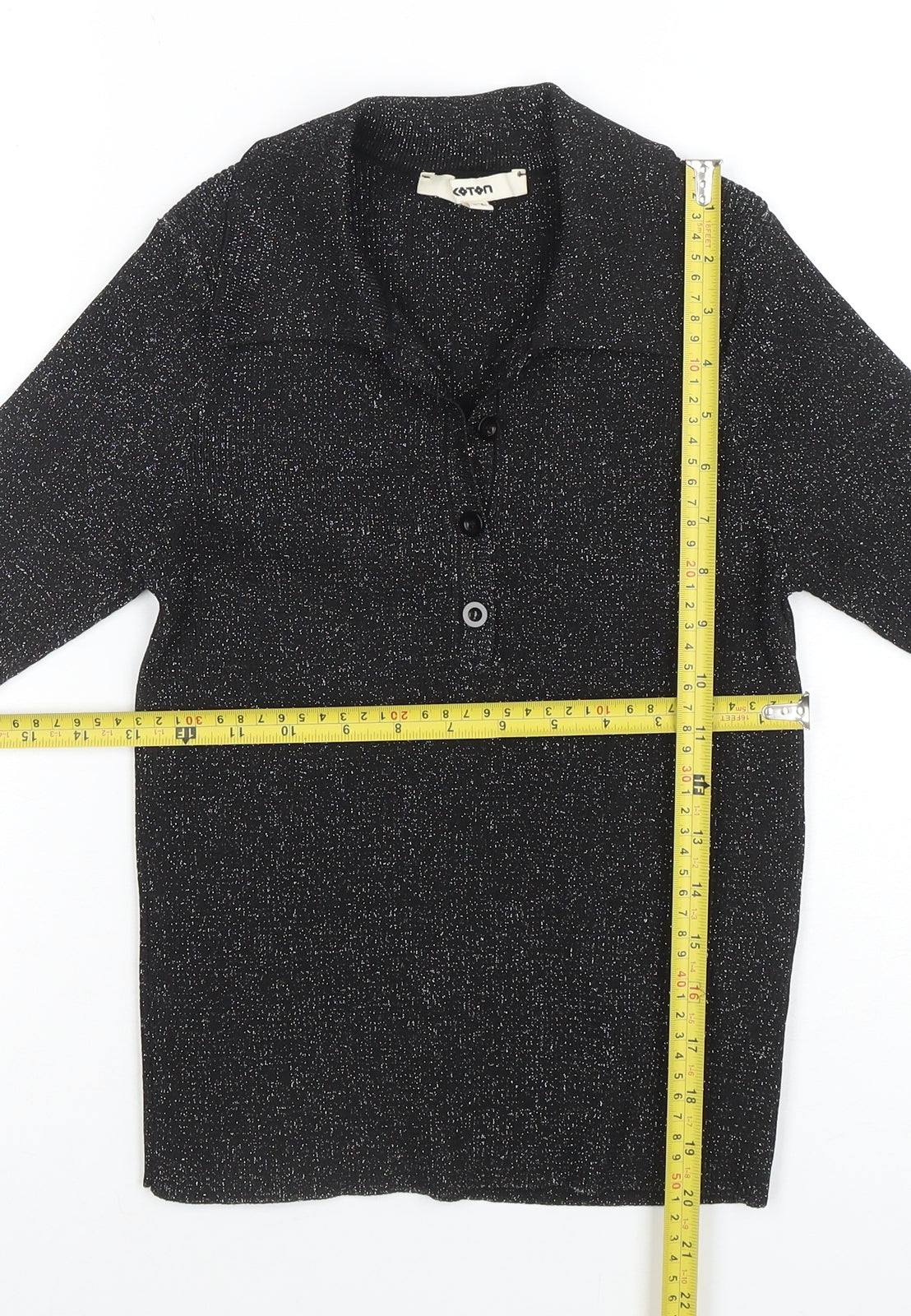 Womens UK Size M Koton Black Basic Button-Up