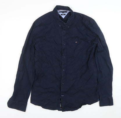 Tommy Hilfiger Men’s Blue Slim Fit Long Sleeve Button-Up Shirt XL