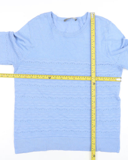 Oasis Women's Blue Knit Crew Neck Cotton Jumper Size M
