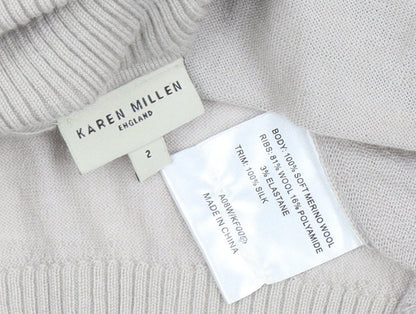 Karen Millen Women Beige Roll Neck Merino Wool Jumper Size 10