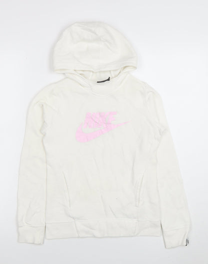 Girls UK Size 9-10 Years Nike White Pullover Hoodie