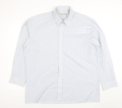 Peter England Men's Blue Striped Long Sleeve Cotton Blend Shirt 17 Regular Fit