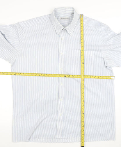 Peter England Men's Blue Striped Long Sleeve Cotton Blend Shirt 17 Regular Fit