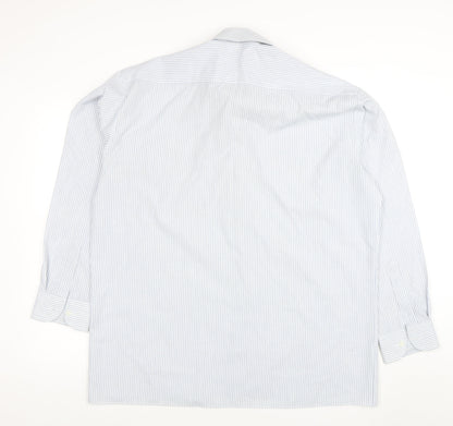 Peter England Men's Blue Striped Long Sleeve Cotton Blend Shirt 17 Regular Fit