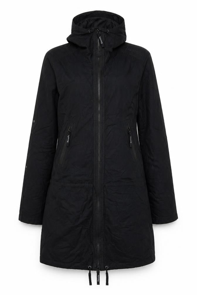 Bench Women's Black Long Hooded Cotton Parka Jacket Size M