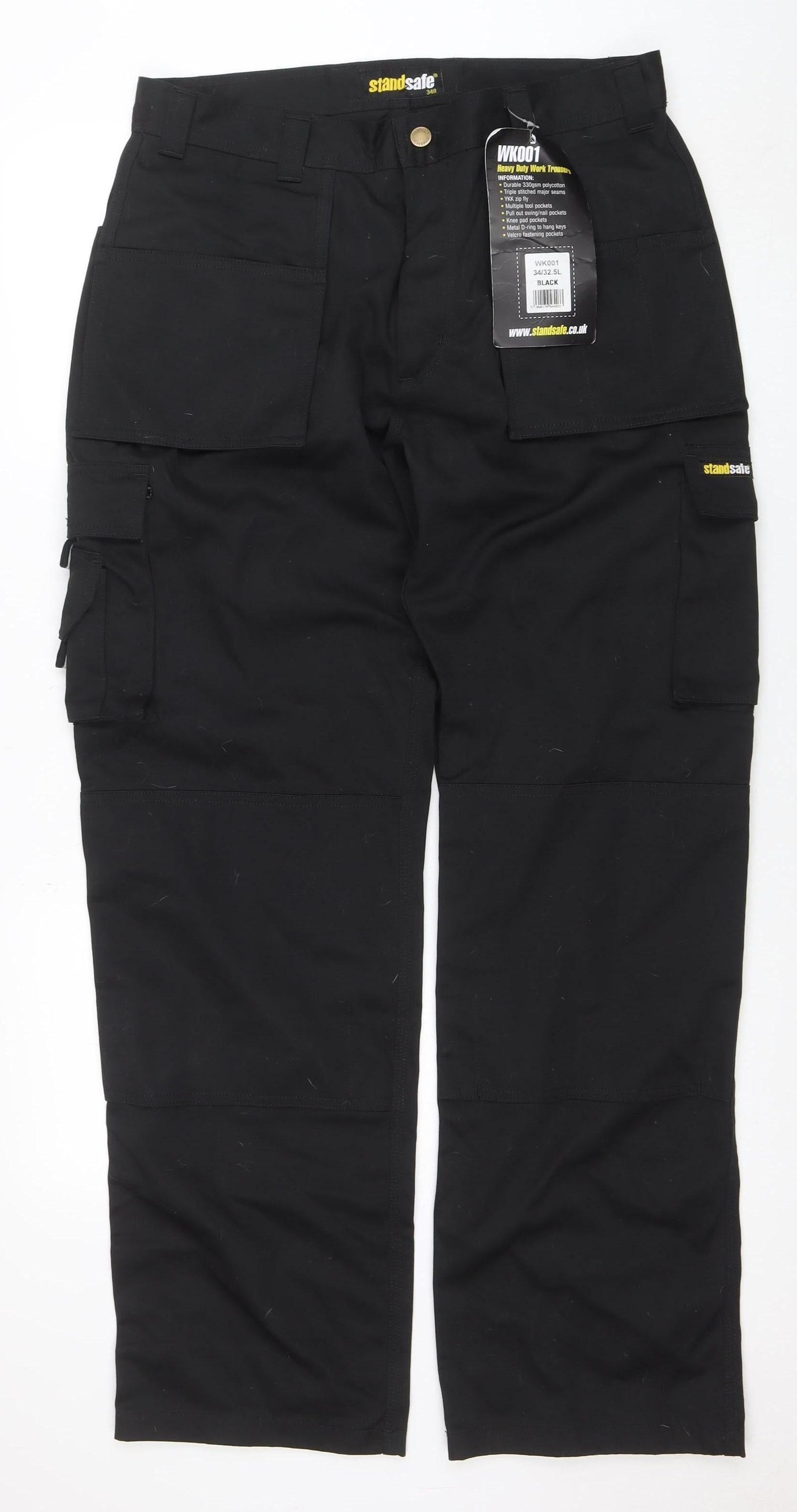 Mens UK Size L Standsafe Regular Fit Cargo Black Trousers