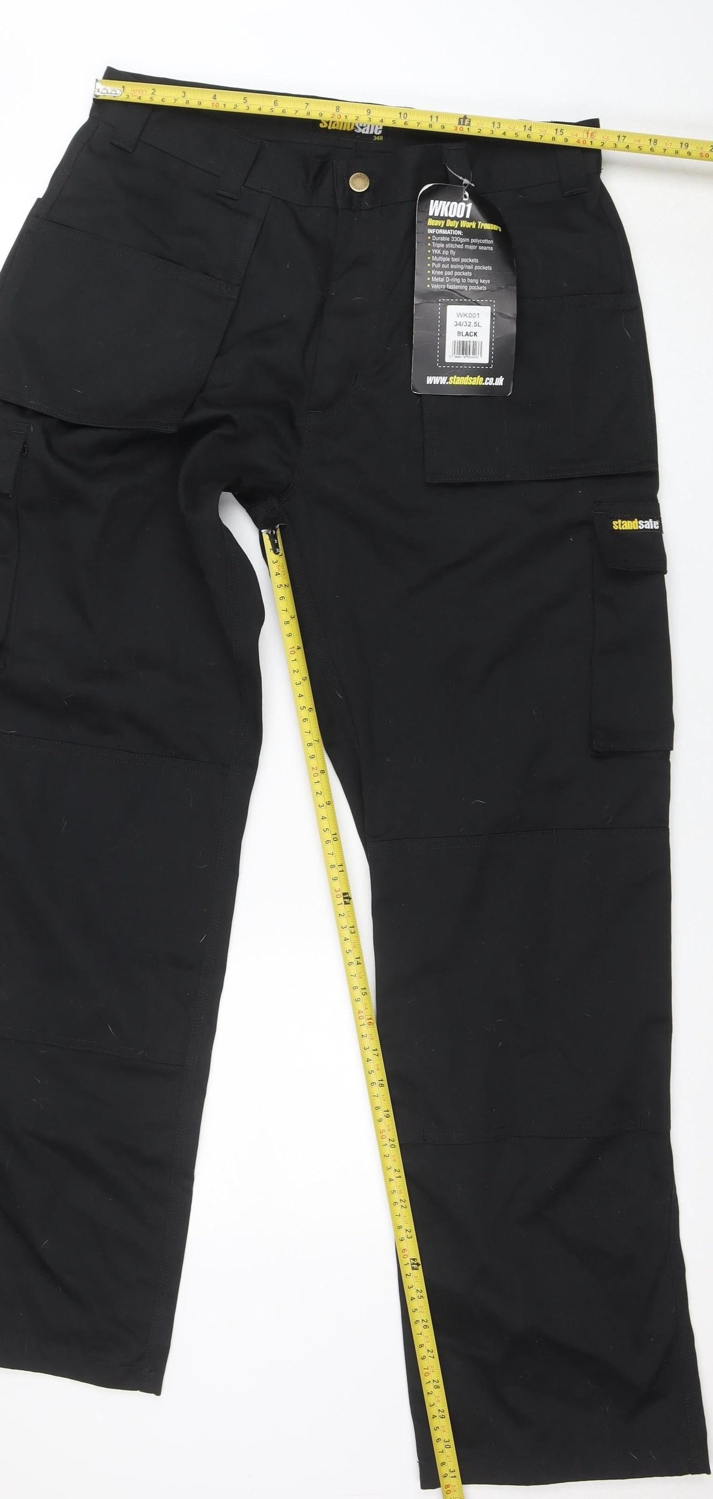 Mens UK Size L Standsafe Regular Fit Cargo Black Trousers