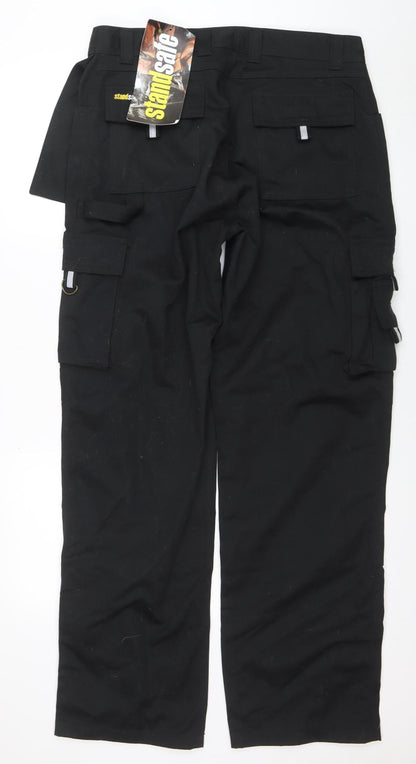 Mens UK Size L Standsafe Regular Fit Cargo Black Trousers