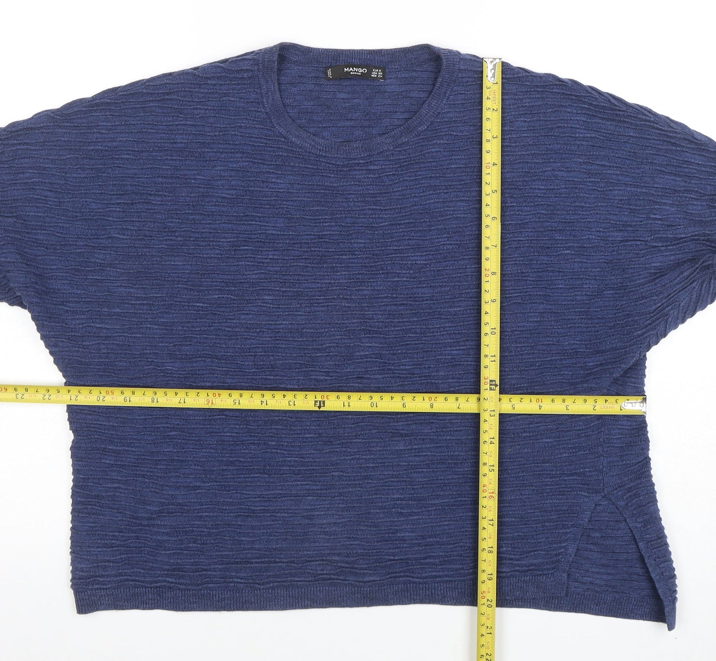 Womens UK Size XS Mango Blue Basic T-Shirt