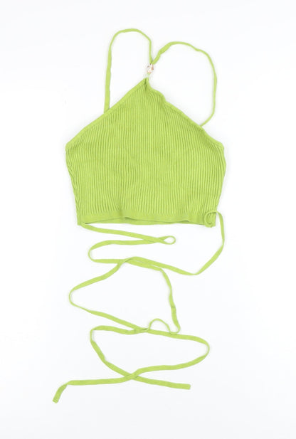 H&M Women’s Green Halter Ribbed Knit Tie Tank Top Size M