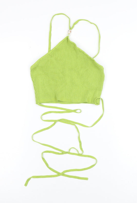 H&M Women’s Green Halter Ribbed Knit Tie Tank Top Size M