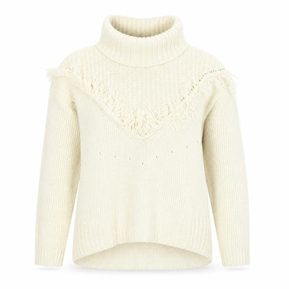 Missguided Women’s Ivory Roll Neck Chunky Knit Fringe Jumper Size 10