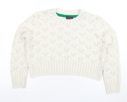 Topshop Women Ivory Open Knit Cotton Blend Jumper Size 12