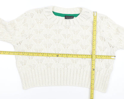 Topshop Women Ivory Open Knit Cotton Blend Jumper Size 12