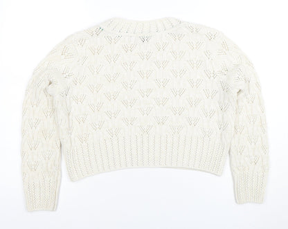 Topshop Women Ivory Open Knit Cotton Blend Jumper Size 12
