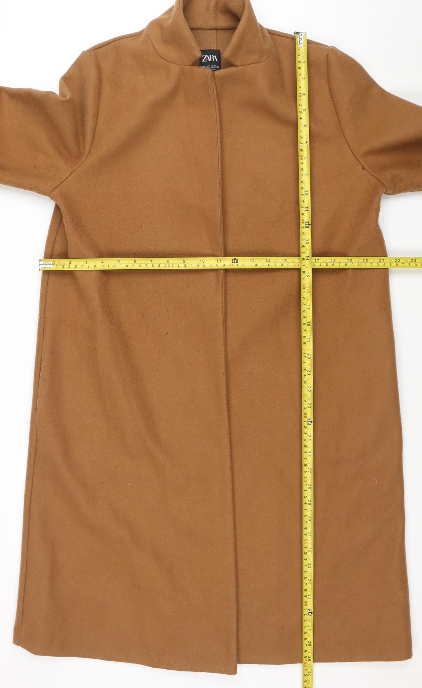 Zara Women Brown Long Overcoat XL Polyester Classic Style