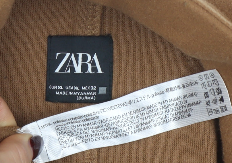 Zara Women Brown Long Overcoat XL Polyester Classic Style