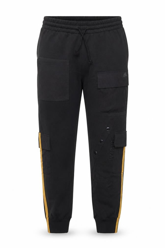 Front view of Adidas Ivy Park Men's Black 2XS Jogger Trousers with Side Stripes