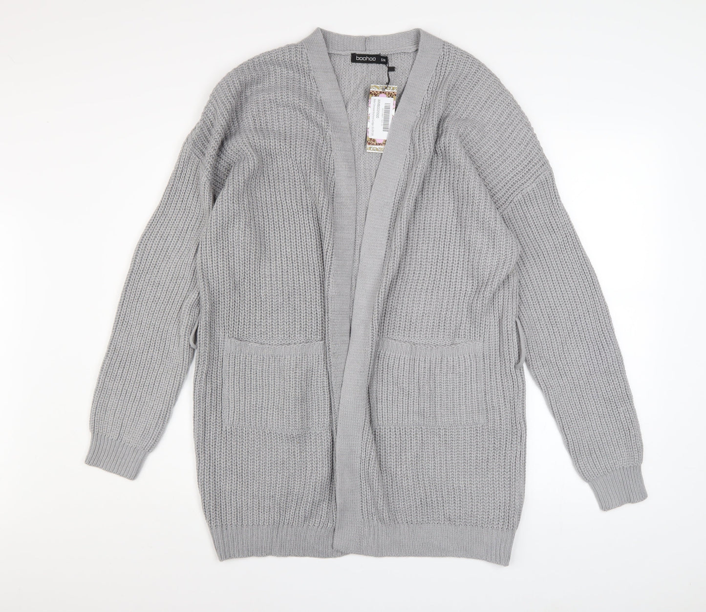 Womens UK Size S Boohoo Grey Cardigan Jumper