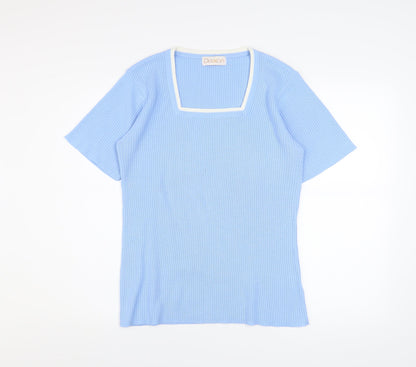 Daxon Womens Blue Short Sleeve Knit Square Neck Top Size 14/16