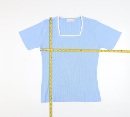 Daxon Womens Blue Short Sleeve Knit Square Neck Top Size 14/16