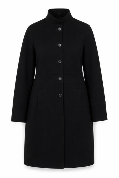 NL Collection Women's Black Long Overcoat Size 12 Buttoned Classic Style