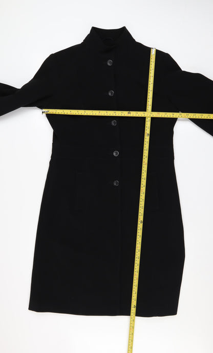 NL Collection Women's Black Long Overcoat Size 12 Buttoned Classic Style