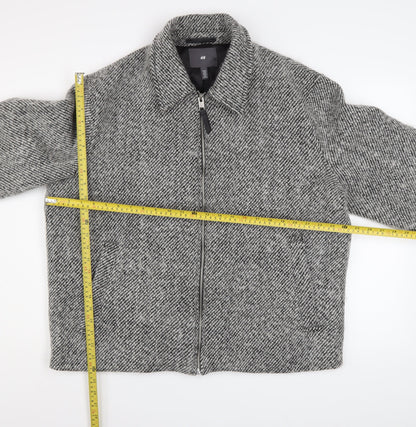 H&M Mens Grey Wool Blend Zip Up Tweed Jacket XL