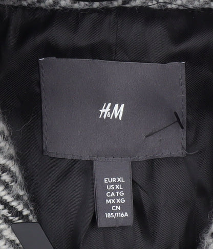 H&M Mens Grey Wool Blend Zip Up Tweed Jacket XL