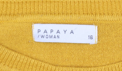 Papaya Woman Yellow Acrylic Long Sleeve Pullover Jumper Size 16