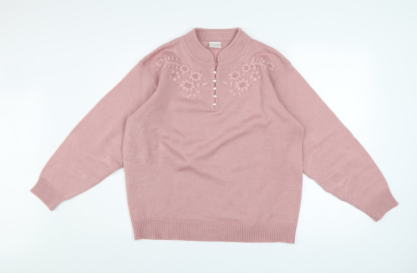Womens UK Size 16 Classics Pink Henley Jumper