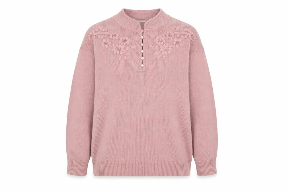 Womens UK Size 16 Classics Pink Henley Jumper