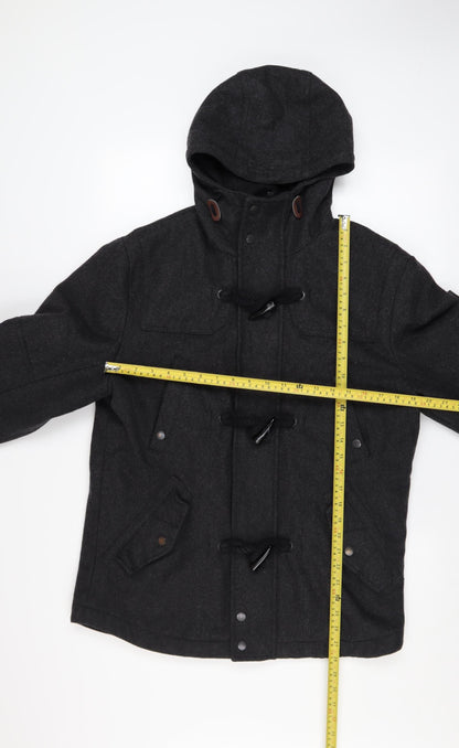 Next Men's Black Wool Blend Duffle Coat Size M Hooded Mid-Length Warm