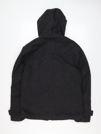 Next Men's Black Wool Blend Duffle Coat Size M Hooded Mid-Length Warm