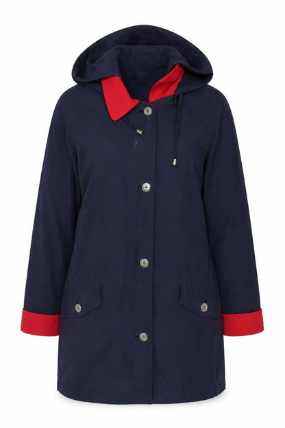 Mackays Women's Blue Hooded Mid-Length Rain Coat Size S