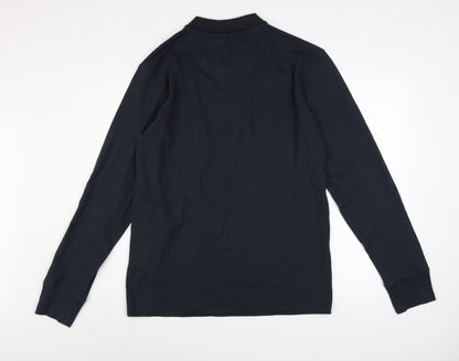 Brave Soul Men's Black Long Sleeve Cotton Polo Shirt Size L
