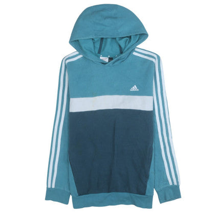 Adidas Boys Blue Hooded Pullover Hoodie 164 Long Sleeve Sweatshirt