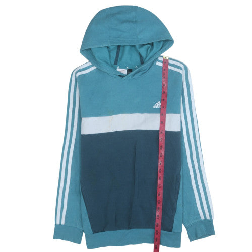 Adidas Boys Blue Hooded Pullover Hoodie 164 Long Sleeve Sweatshirt