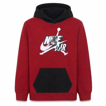 Front view of Nike Jordan boys’ red & black pullover hoodie l 158 bold graphic fleece