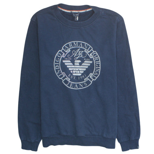 Mens UK Size M Armani Jeans Blue Pullover Sweatshirt