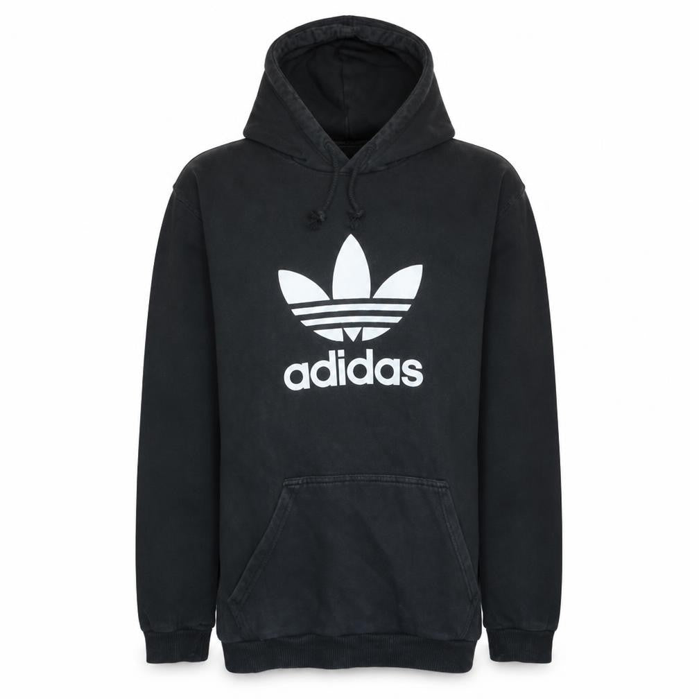 Front view of Adidas men’s black pullover hoodie l sports fleece sweatshirt