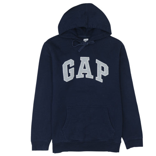 Gap Men Blue Pullover Hoodie L Fleece Logo Regular Fit