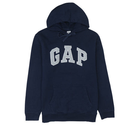 Gap Men Blue Pullover Hoodie L Fleece Logo Regular Fit