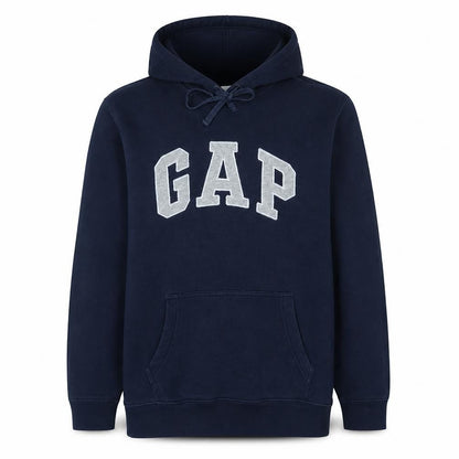 Gap Men Blue Pullover Hoodie L Fleece Logo Regular Fit